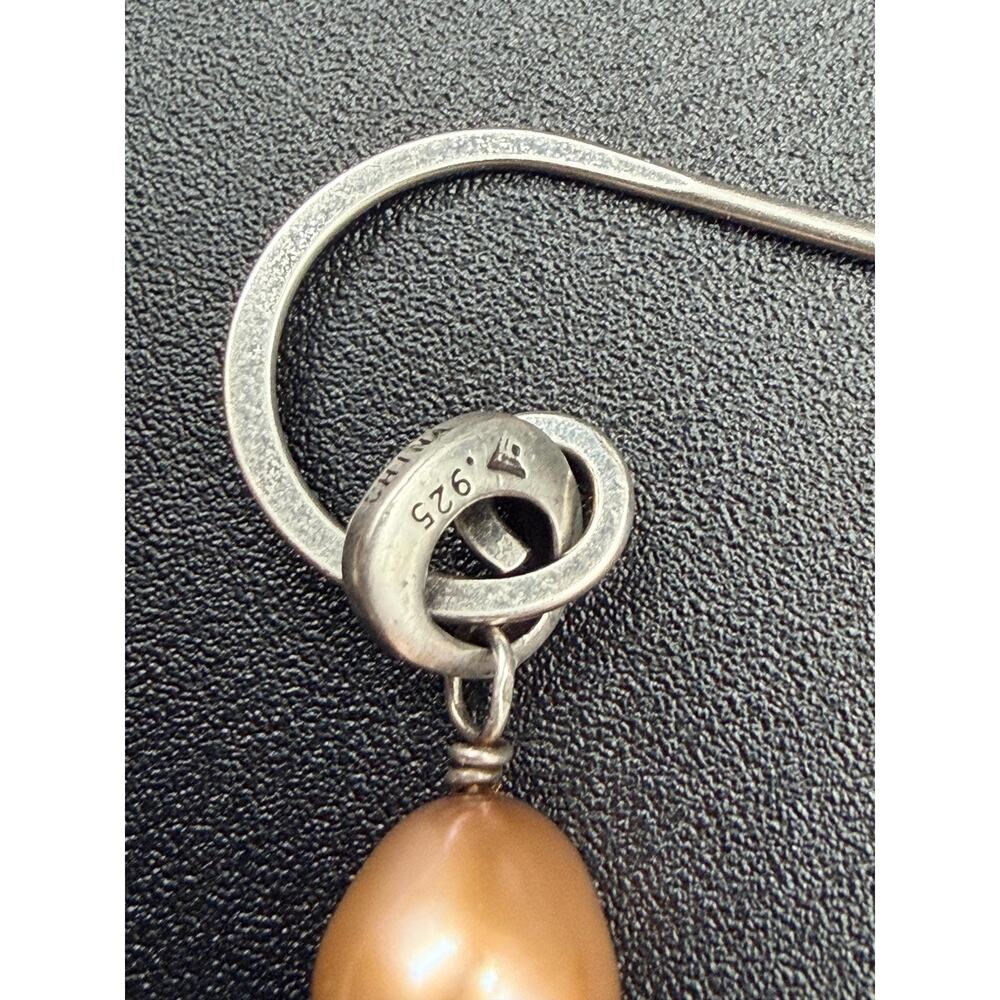 Retired Silpada Sterling Silver Peach Pearl Drop Earrings, Boho Dangle W1550 - Picture 6 of 7